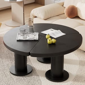 39.4 in. Black Round Petal-Shaped MDF Coffee Table with 3-Thick Legs