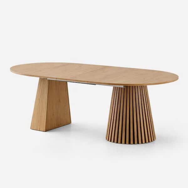 Leonard Natural Wood MDF Wood 70.87 in. Double Pedestal Base Dining Table Seats 8