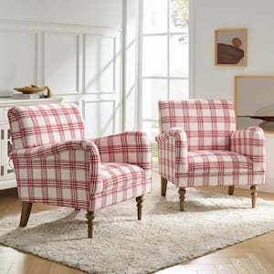 Mandan Red Plaid Polyester Arm Chair (Set of 2)