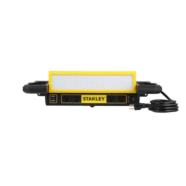 STANLEY PSL1000S Adjustable 45 COB LED Workbench Light with AC Power  Outlets, Dual 2.1 Amp USB Charging Ports, and Tool Storage