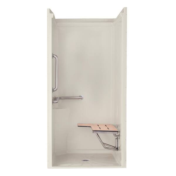 AmeriBath 41 in. x 37 in. x 74.75 in. 1-Piece Acrylic Barrier Free Shower Stall Package in Biscuit with Open Top ,Center Drain