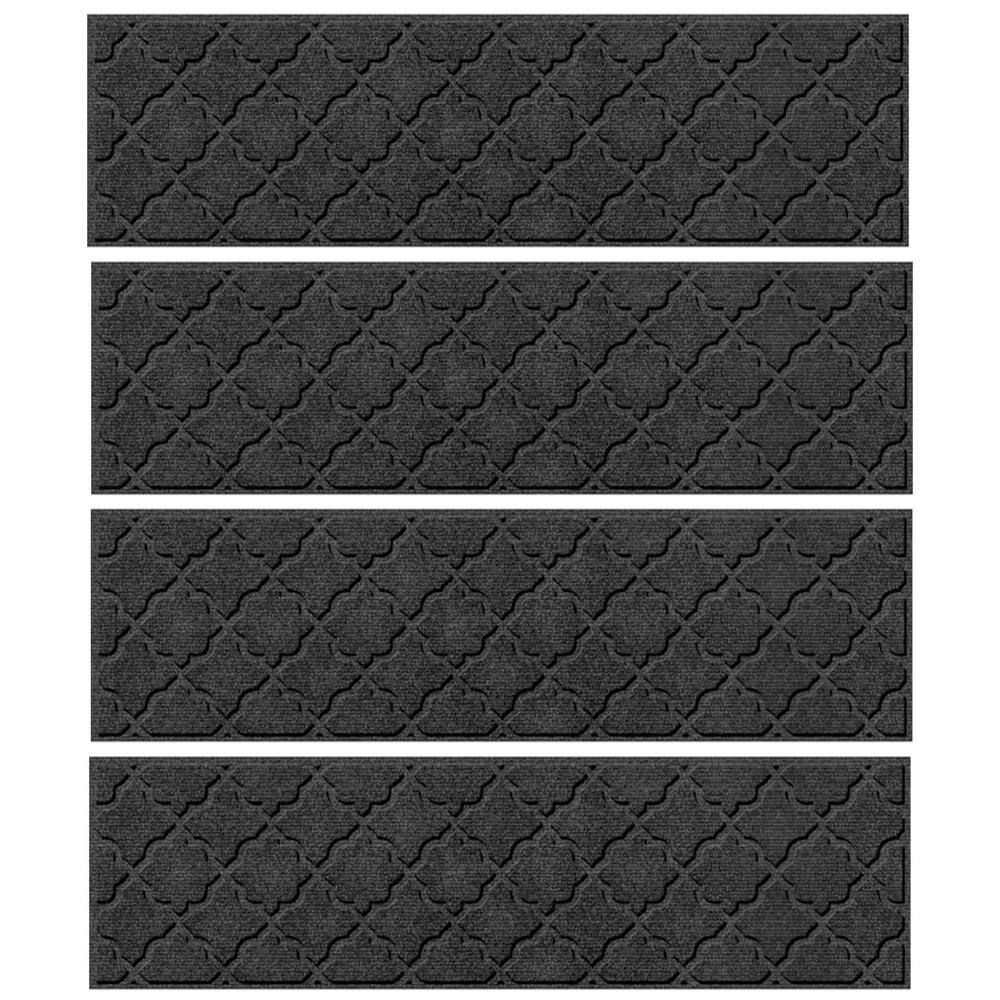 Charcoal Geometric Rubber Backed Indoor Outdoor Stair Treads