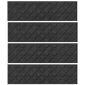 Waterhog Cordova Charcoal 8.5 in. x 30 in. PET Polyester Indoor Outdoor Stair Tread Cover (Set of 4)