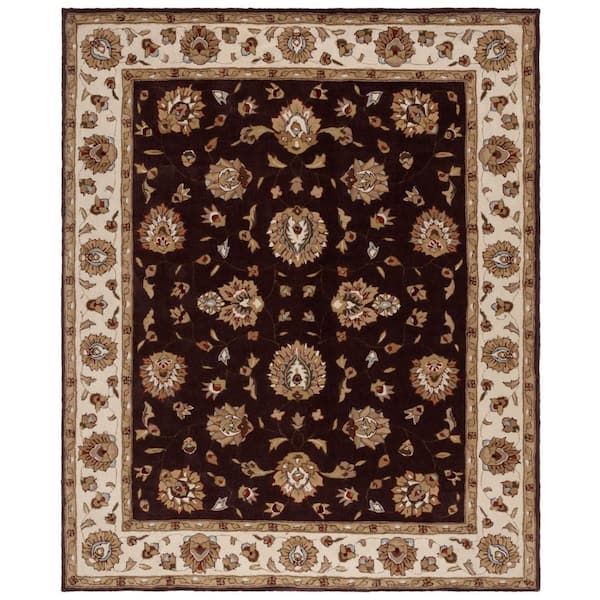 Total Performance 9 ft. x 12 ft. Brown/Ivory Floral Border Area Rug