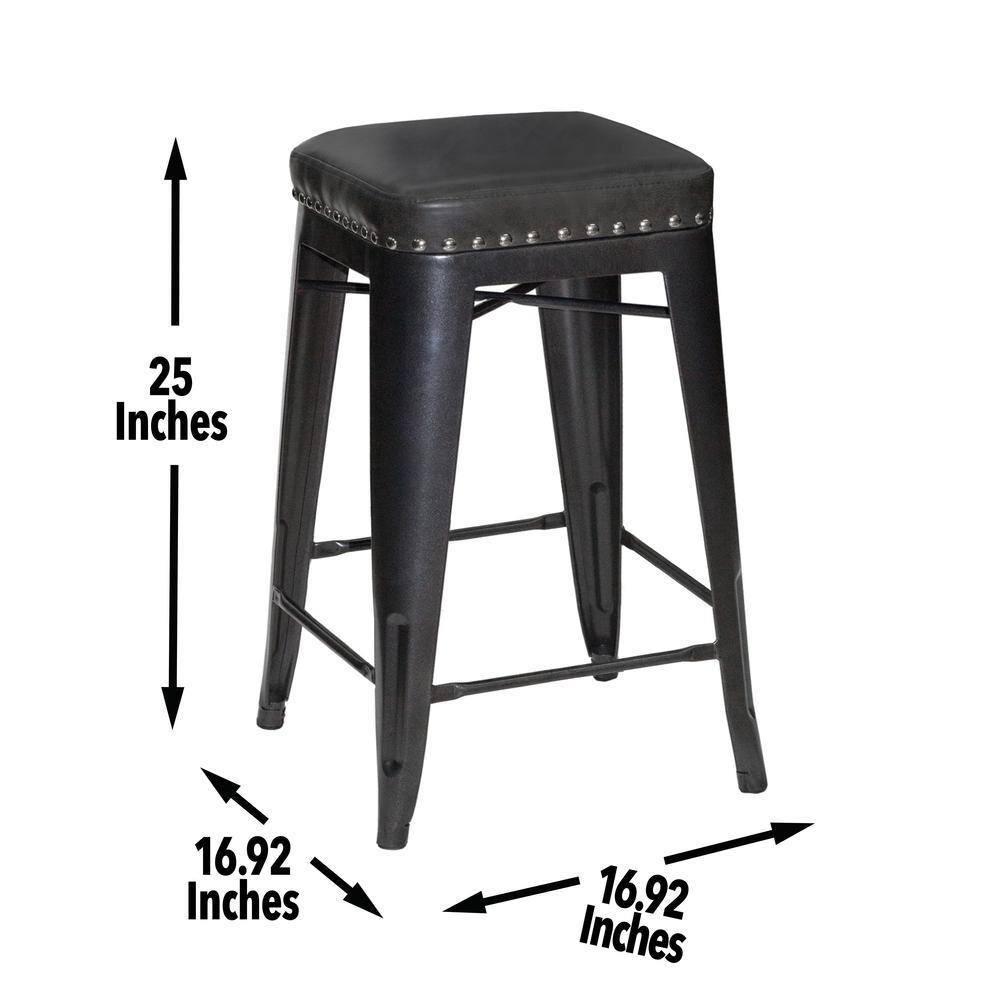 Hank 25" Gray Backless Metal Counter Stools with Faux Leather Seats