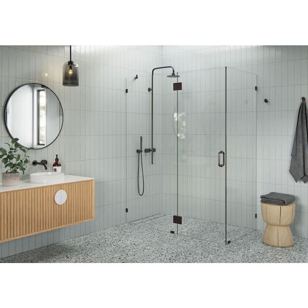 60 in. W x 33 in. D x 78 in. H Pivot Frameless Corner Shower Enclosure in Oil Rubbed Bronze Finish with Clear Glass