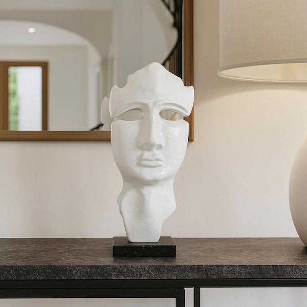 White 12 in. x 7 in Aluminum Metal Face Sculpture