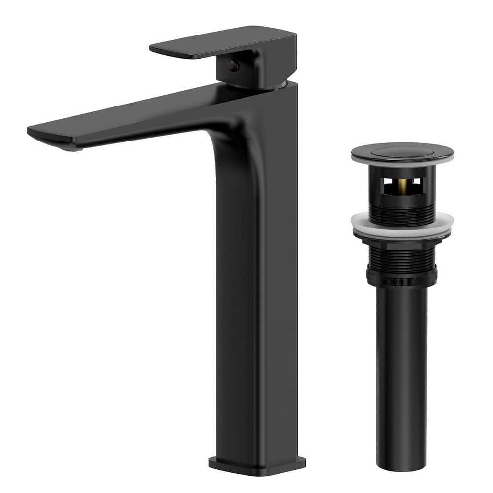 11.5 in. H Bathroom Vessel Sink Faucet, 1-Handle Solid Brass Bathroom Single-Hole Faucet with Drain in Matte Black price history on PriceWatchPro