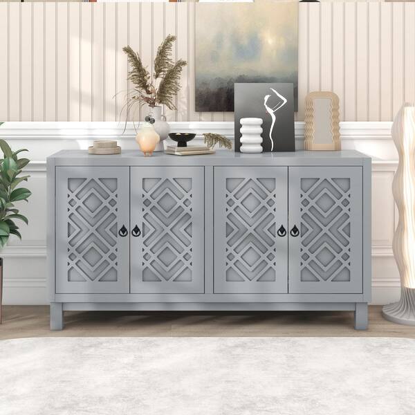 Harper & Bright Designs Light Gray MDF 60 in. Sideboard with Adjustable ...