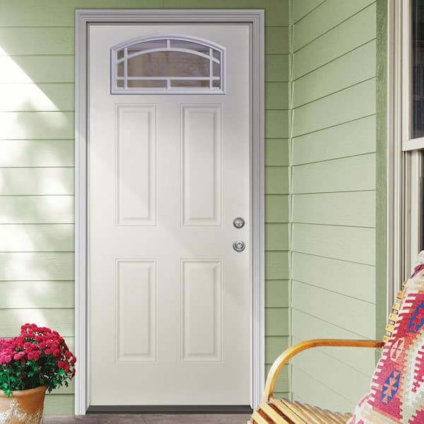35-3/4 in. x 79 in. Reliant 11-Lite Cambertop White Primed Fiberglass Clear Front Door Slab