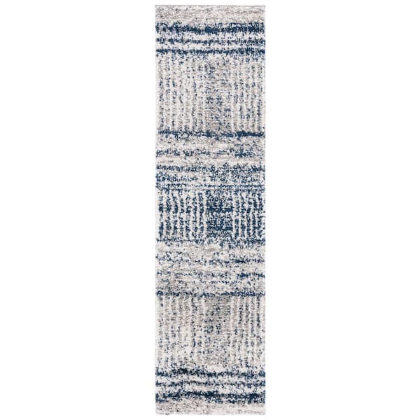 Jericho Shag 2 ft. x 10 ft. Navy/Ivory Abstract Striped Runner Rug