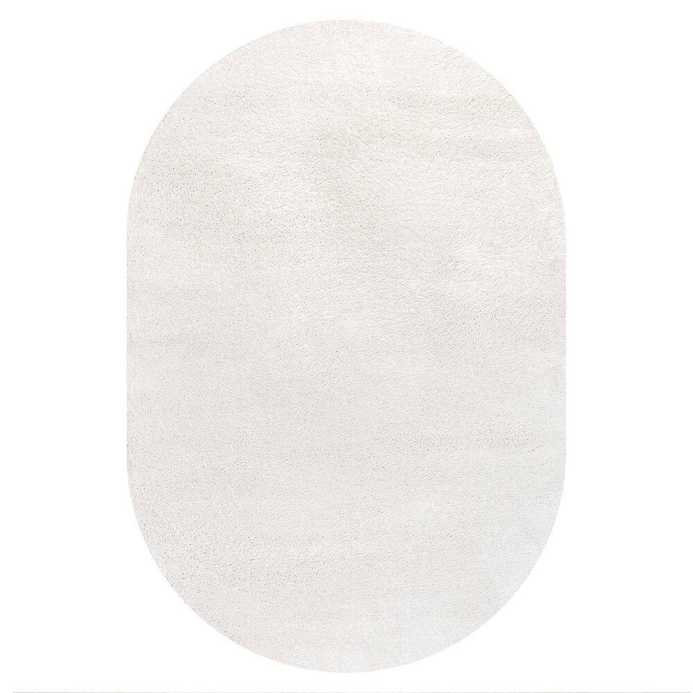 Cream Oval Low-Pile Synthetic Indoor Area Rug