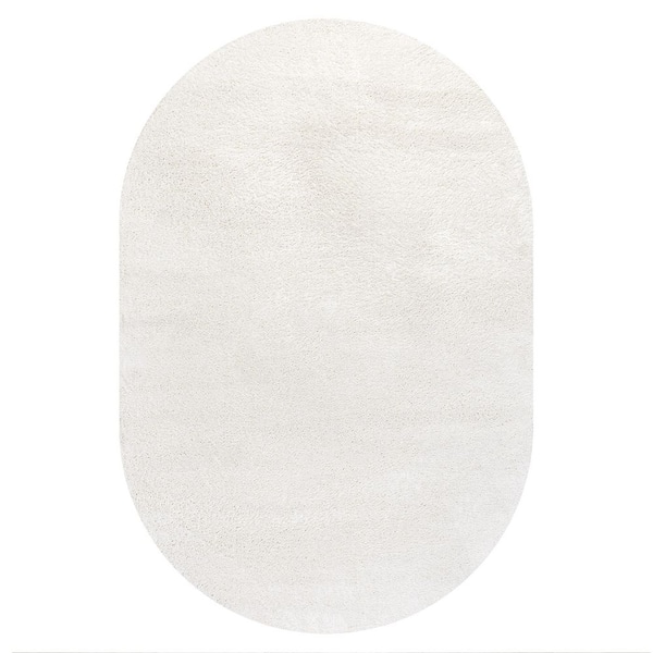 Haze Solid Low-Pile Cream 4 ft. x 6 ft. Oval Area Rug