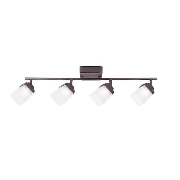 Hampton Bay 4-Light Bronze LED Dimmable Fixed Track Lighting Kit with Straight Bar Frosted Square Glass