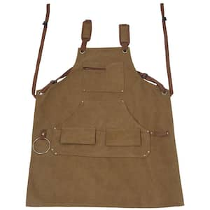 Brown Long Fully Adjustable Canvas Apron, 16 Oz, for Outdoor BBQ Carpenter Machinist, Not Waxed