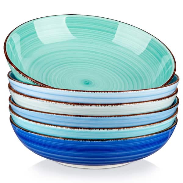MALACASA 38 fl. oz. Multi-Blue Stoneware Pasta Bowls Salad Bowls Soup Bowls Serving Bowls (Set of 6)