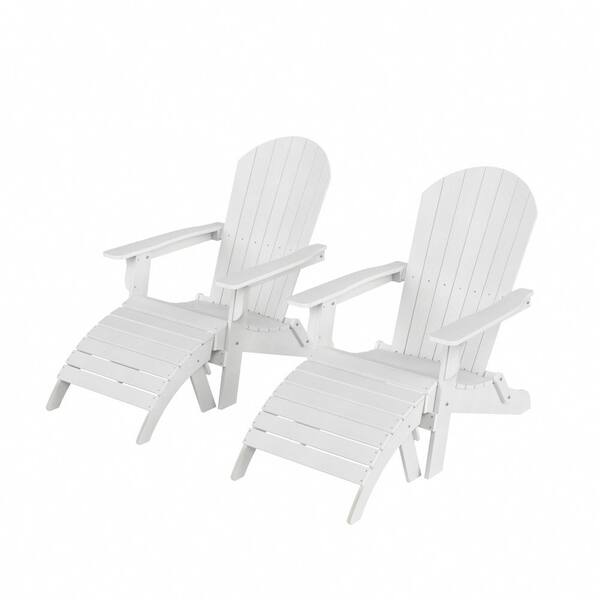 WESTIN OUTDOOR Vineyard 4-Piece White Outdoor Plastic Folding Adirondack Chair and Folding Adirondack Ottoman Set