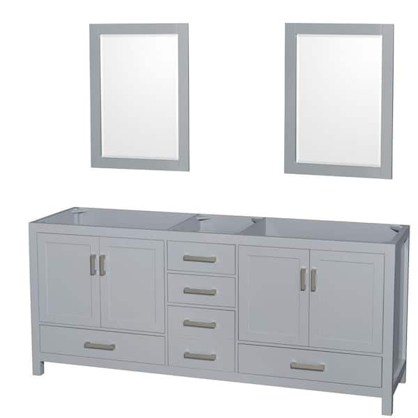Wyndham Collection Sheffield 78.5 in. W x 21.5 in. D x 34.25 in. H Double Bath Vanity Cabinet without Top in Gray with 24" Mirrors