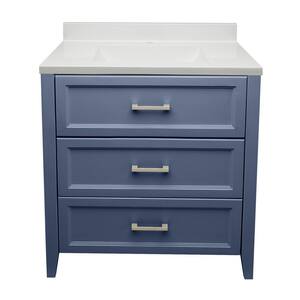 31 in. W x 22 in. D x 36 in. H Bath Vanity in Navy Blue with White Cultured Marble Top Single Hole