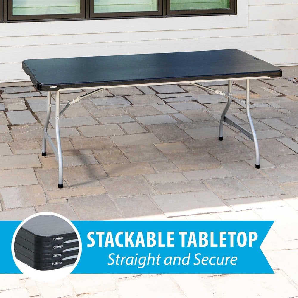 6-Foot Black and Silver Rectangular Folding Table