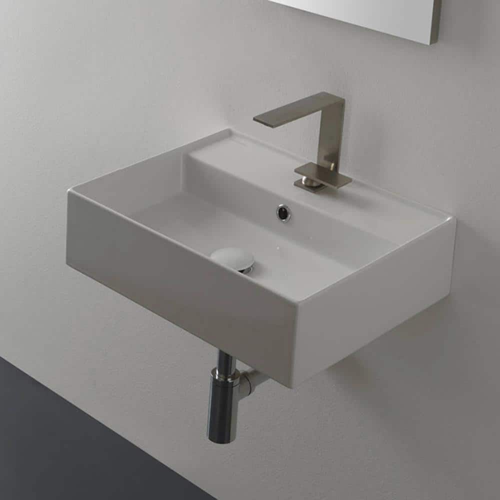 Scarabeo 15'' White Ceramic Rectangular Wall-Mount Bathroom Sink