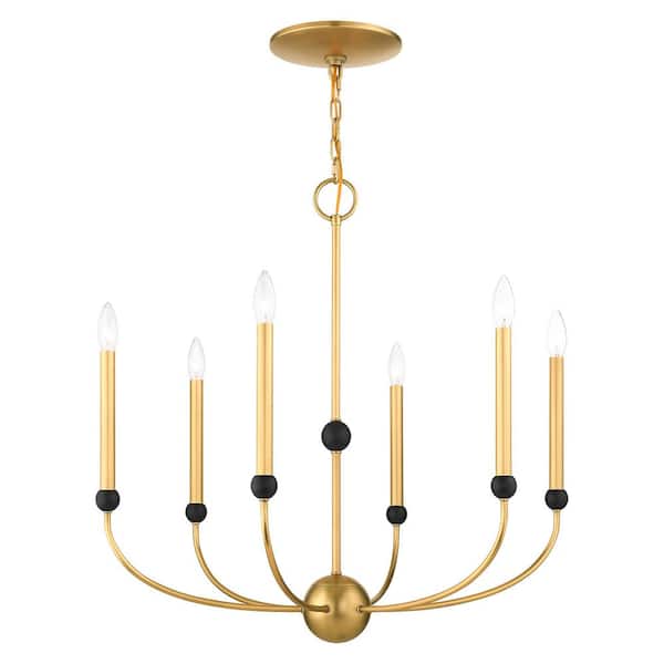 Livex Lighting Cortlandt 6 Light, Brass Chandelier Candle Covers Home Depot