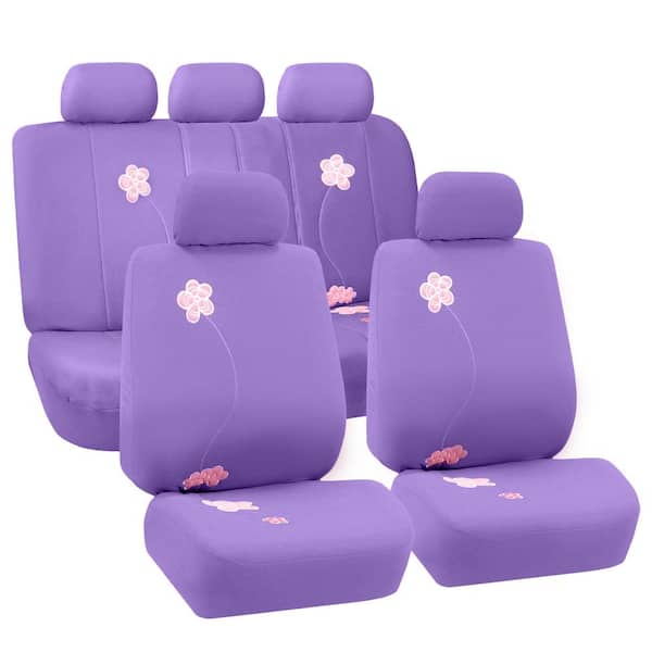 FH Group Fabric 47 in. x 23 in. x 1 in. Full Set Flower Embroidery Seat Covers