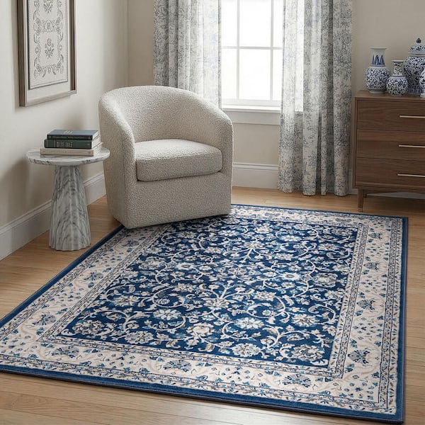 Madison Floral Dark Blue 8 ft. x 10 ft. Indoor Area Rug