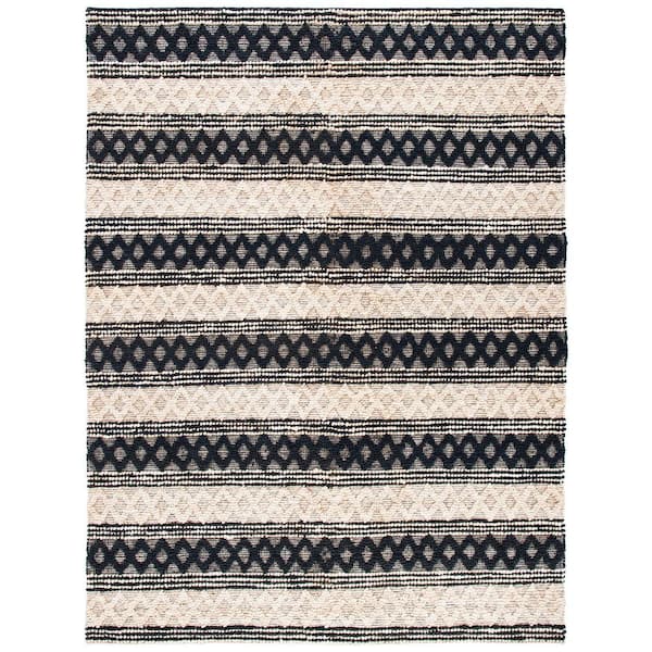 SAFAVIEH Natural Fiber Black/Ivory 8 ft. x 10 ft. Diamond Striped Area Rug