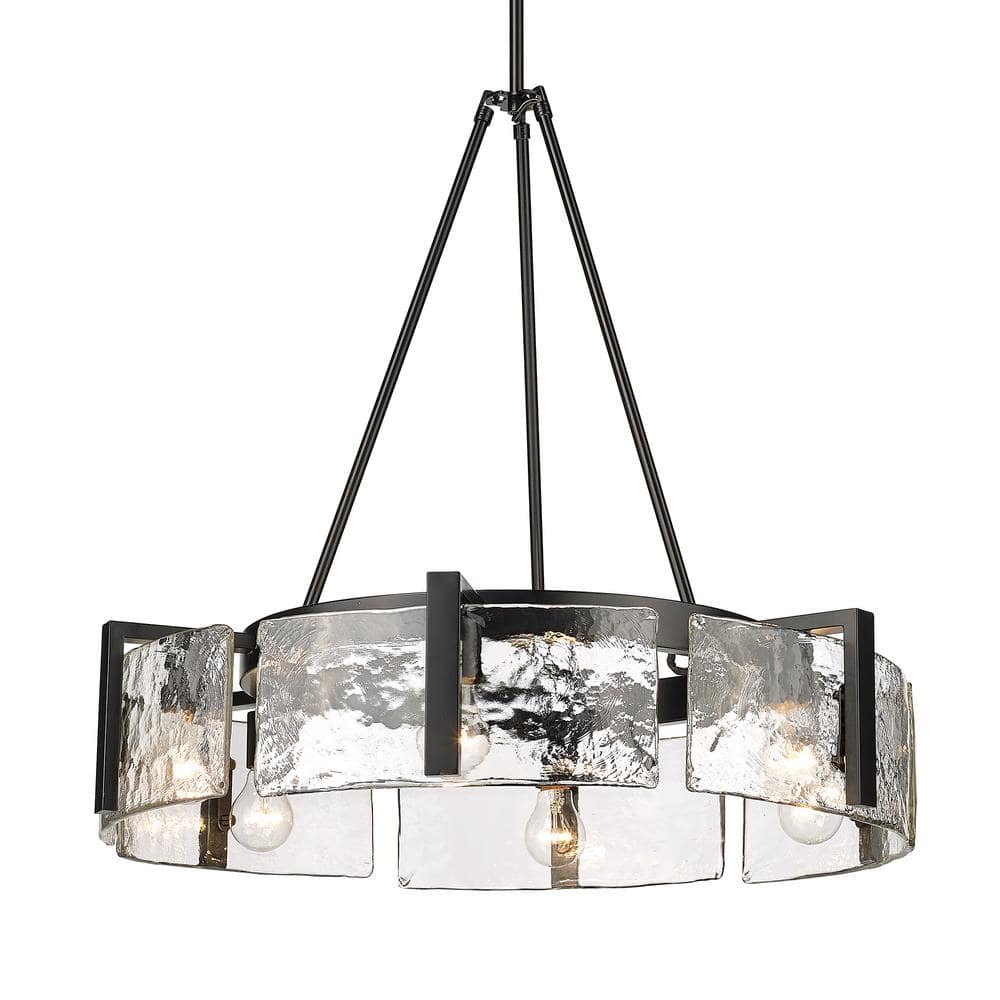 Aenon Matte Black 6-Light Chandelier with Hammered Glass