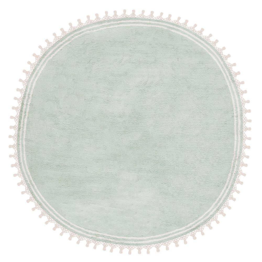 Easy Care Teal/Ivory 6 ft. x 6 ft. Machine Washable Solid Striped Border Round Area Rug price history on PriceWatchPro