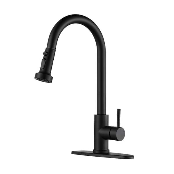 ALEASHA Single Handle Pull Down Sprayer Sink Kitchen Faucet in Black