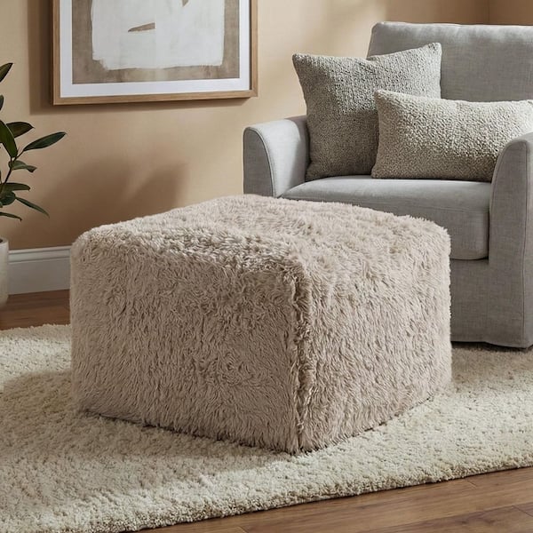 Furniture of America Getty Taupe Faux Fur Square High Density Foam