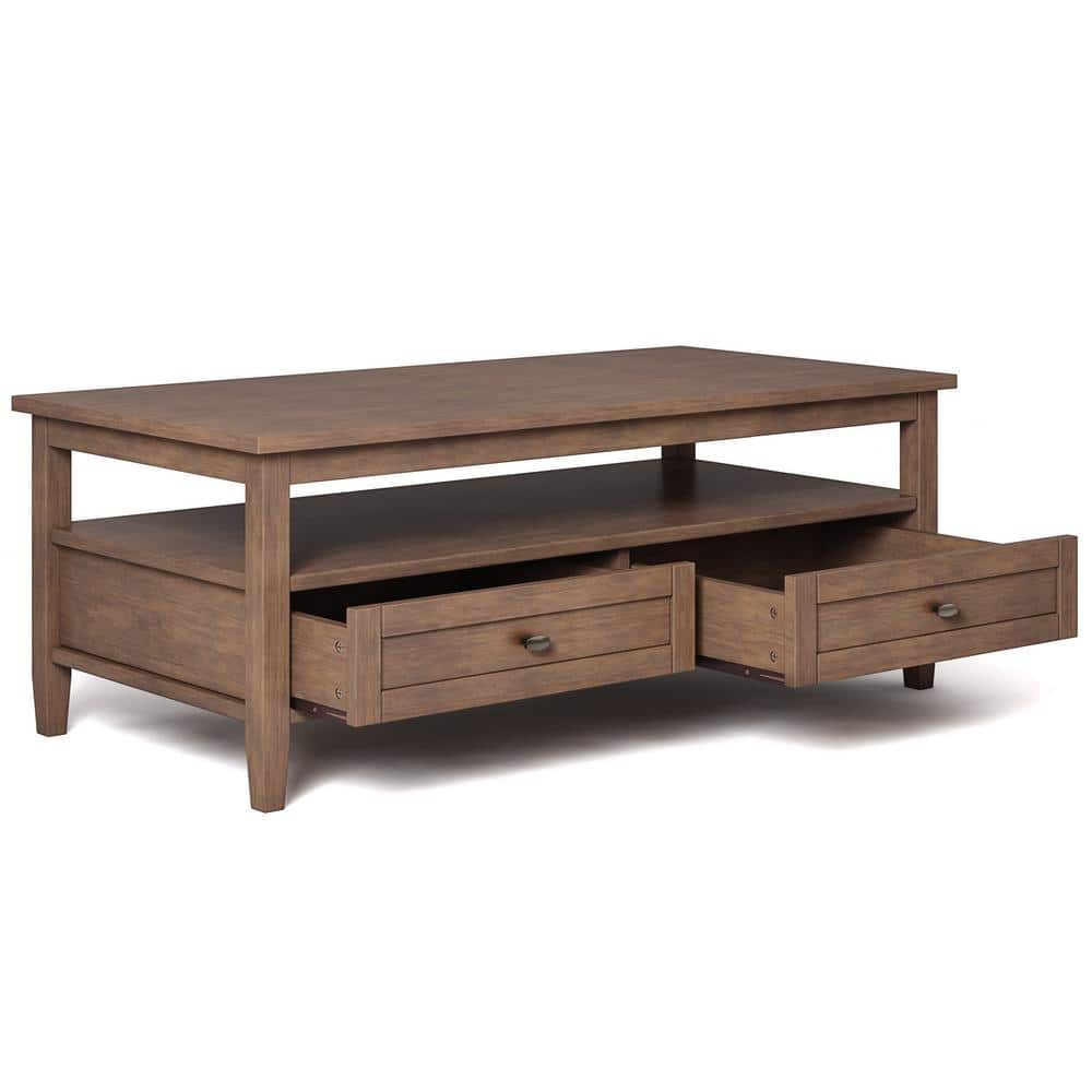Rustic Natural Aged Brown Wood Coffee Table with Storage