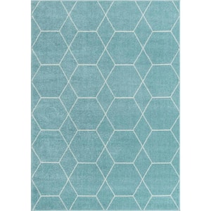 Trellis Frieze Light Blue/Ivory Blue 10 ft. x 14 ft. Geometric Area Rug