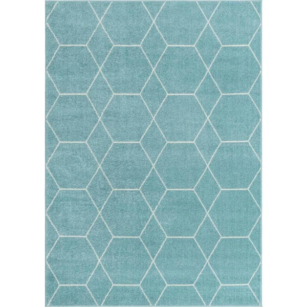 StyleWell Trellis Frieze Light Blue/Ivory Blue 10 ft. x 14 ft. Geometric Area Rug