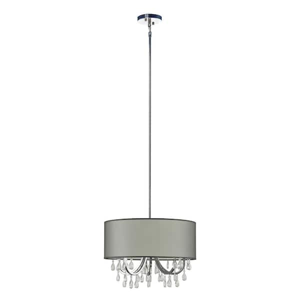 Illumine 4-Light Chrome Chandelier with Sheer Gray Fabric Shade