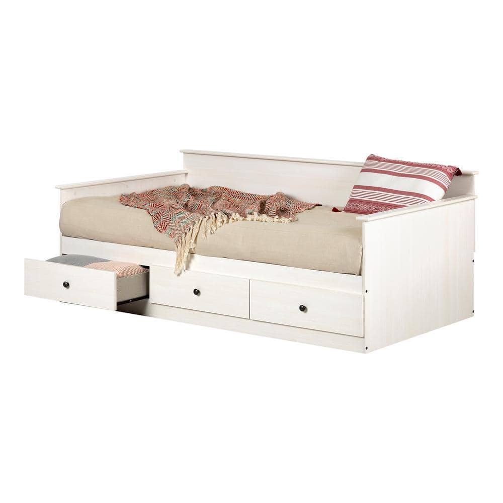 White Wash Twin Daybed with 3 Storage Drawers