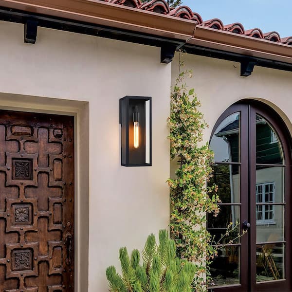 Cali 16 in. Matte Black Finish Hardwired Outdoor Wall Lantern with Clear Glass Shade (1-Light)