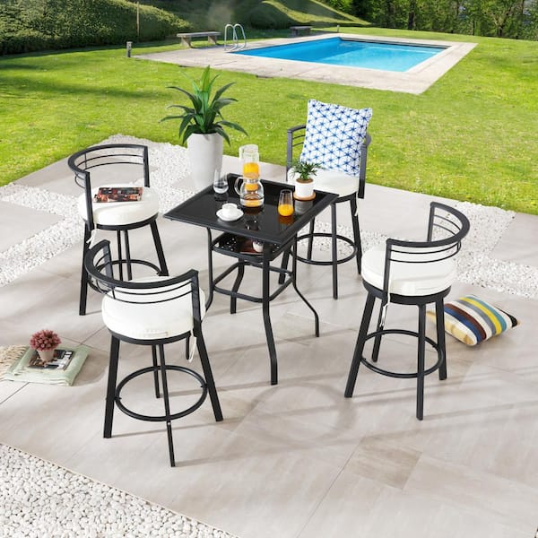 Patio Festival 5-Piece Metal Bar Height Outdoor Dining Set with Beige ...