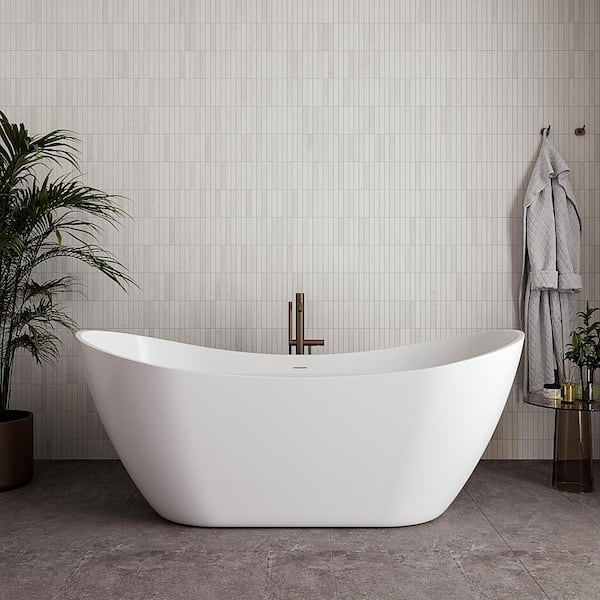 Streamline 71 in. x 32 in. Acrylic Freestanding Soaking Bathtub in Glossy White with Brushed Gold Drain