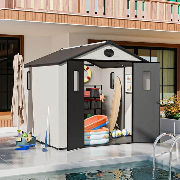 EAGLE PEAK 8x8ft Resin Outdoor Storage Shed, Heavy-Duty Metal