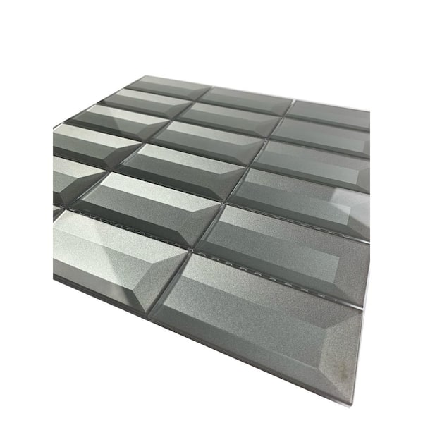 Secret Dimensions Glossy Gray 12 in. x 12 in. Rectangle Glass Mosaic Backsplash Wall Tile (2 sq.ft/Case)