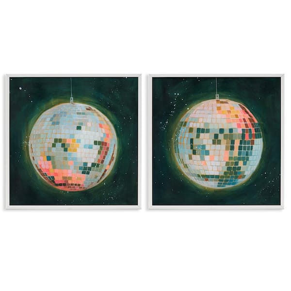 Stupell Industries Disco Balls with Vivid Hues by Grace Popp 2 Pieces White Framed Music Giclee Art Print 12 in. x 12 in.