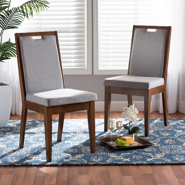 Baxton Studio Octavia Grey and Walnut Brown Dining Chair (Set of 2