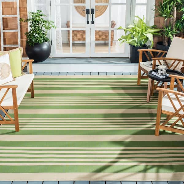 Courtyard Green/Beige 10 ft. x 14 ft. Striped Indoor/Outdoor Area Rug