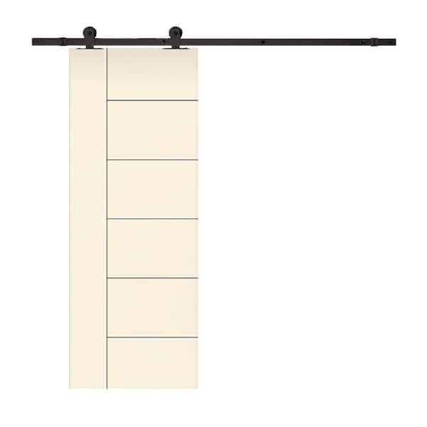 CALHOME Modern Classic 18 in. x 80 in. Beige Stained Composite MDF Paneled Sliding Barn Door with Hardware Kit