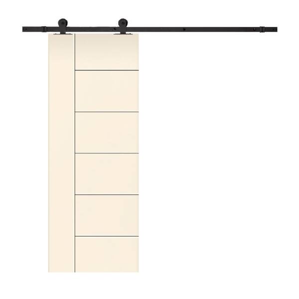 CALHOME Modern Classic 24 in. x 80 in. Beige Stained Composite MDF Paneled Sliding Barn Door with Hardware Kit