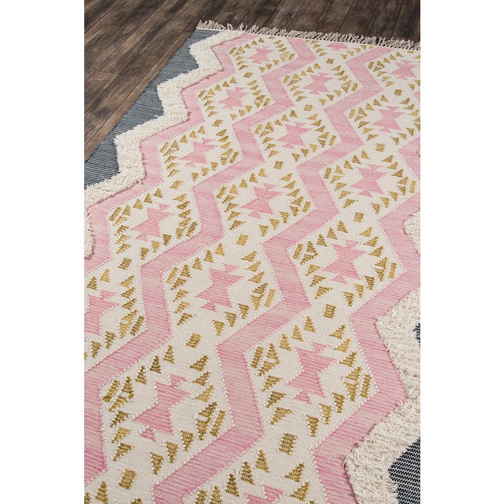 Handmade Pink Wool Geometric Tufted Rug 5' x 7'