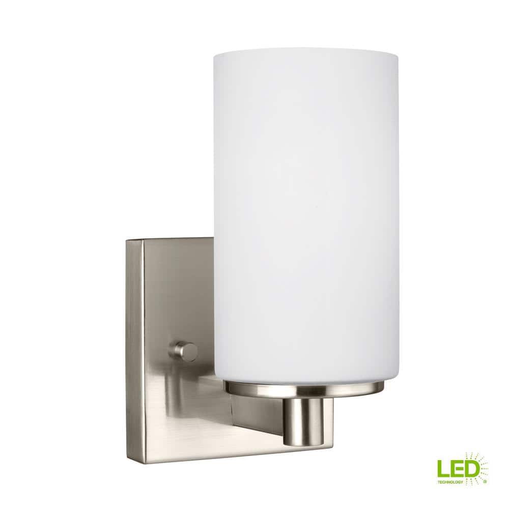 Brushed Nickel 1-Light LED Wall Sconce with Etched Glass Shade